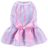 KUTKUT Small Dog Cat Girl Casual Dress Cute Bowknot Tutu Summer Dress Striped Dog Clothes for Small Dogs Girl ShihTzu, Bichon, ToyPoodle Cat Pet Apparel Outfit